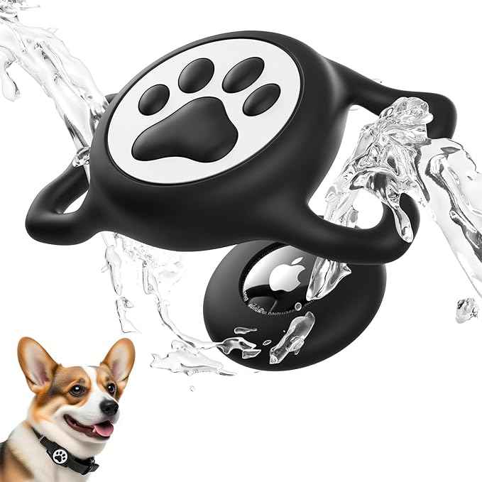 for Airtag Dog Collar Holder, Dog Airtag Holder Waterproof, Lightweight & Soft Silicone Air Tag Case for Pet Collars, Works with Multiple Tracker Tag Products (Black, 1 Pack)