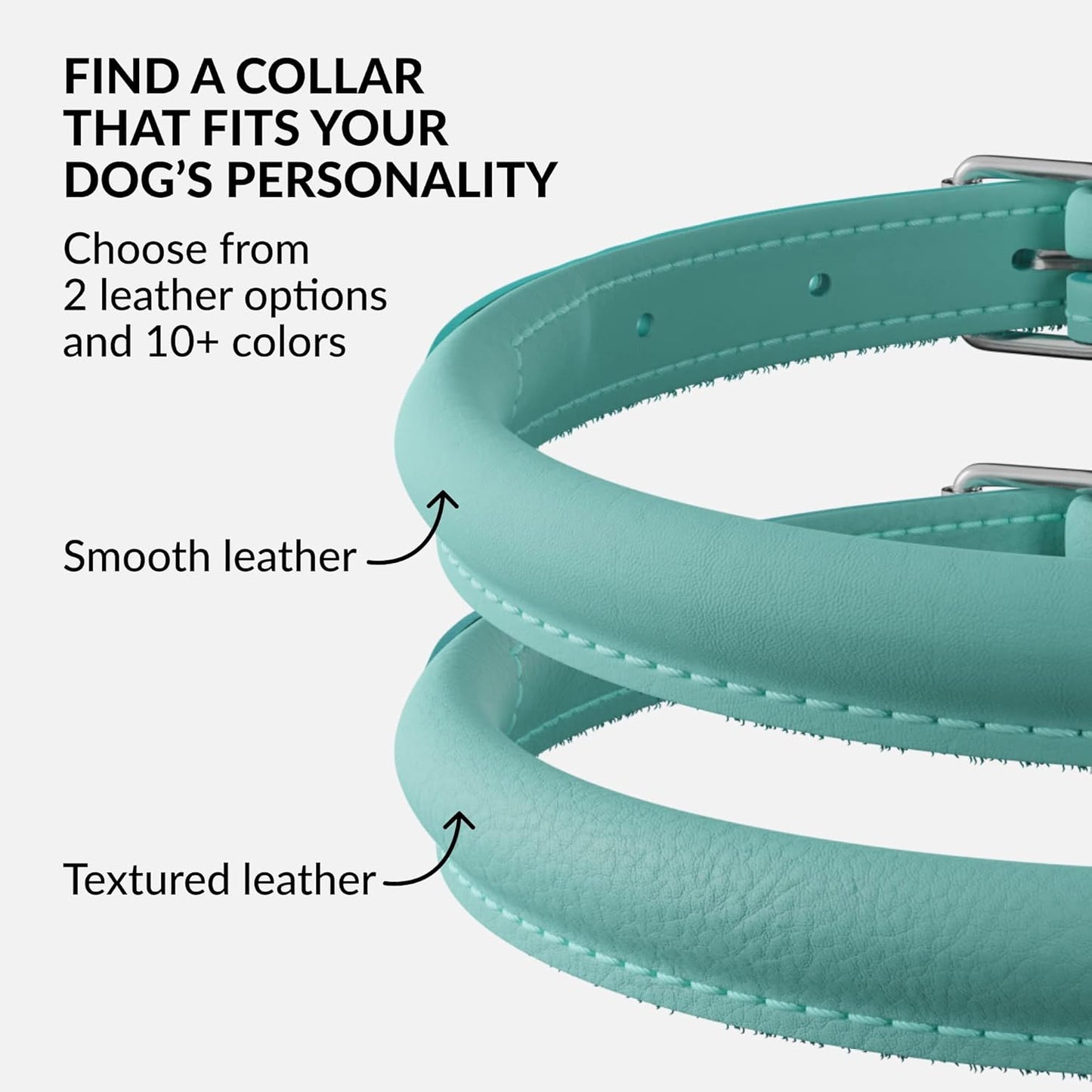 CollarDirect Rolled Leather Dog Collar, Soft Padded Round Puppy Collar, Handmade Genuine Leather Collar Dog Small Large Cat Collars 13 Colors (6 Inch, Mint Green Smooth)