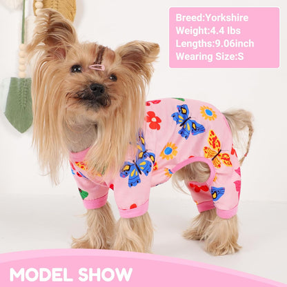 Dog Pajamas Small Sized Dogs Stretchable Summer Dog Clothes Pjs 4 Legs Girl Boy Cute Soft Puppy Outfits Doggie Cat Jammies Jumpsuit Sleeper for Pet, Butterfly, M