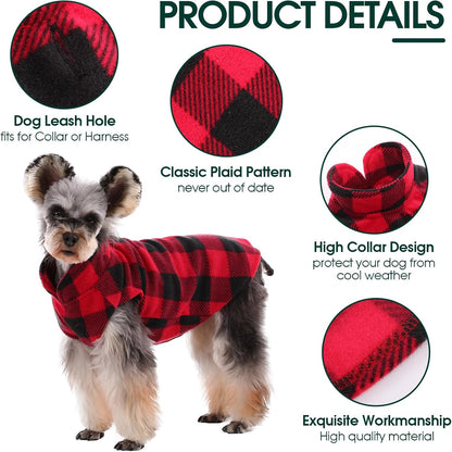 Kuoser Dog Fleece Vest,Warm Plaid Dog Sweater with Leash Hole,Soft Turtleneck Winter Pet Jacket Dogs Coat Pullover Clothes for Small Medium Dogs Cats,Spring Fall Cold Weather Christmas Outfit,Red L