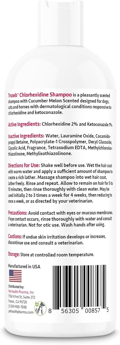 Truseb Topical Ketoconazole and Chlorhexidine Shampoo for Dogs, Cats & Horses with Aloe Vera and Conditioner(USA) (Ketoconazole & Chlorhexidine Shampoo, 16 oz)
