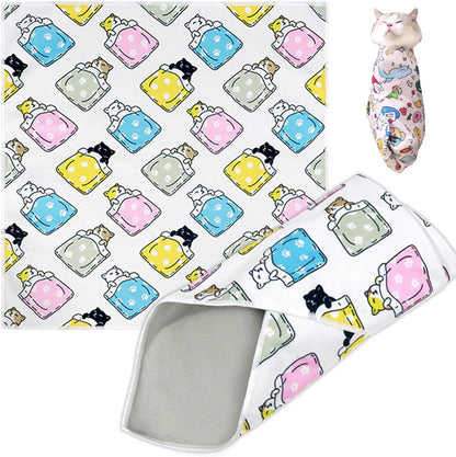 Cat Grooming Wrap, Cat Wrap Self-Adherent, Anti-Scratch Anti-Bite, Anti-Escape Grooming Bag for Cats Nail Clipping, Ear Cleaning, and Teeth Brushing (19.7 × 19.7" Cat Prints)