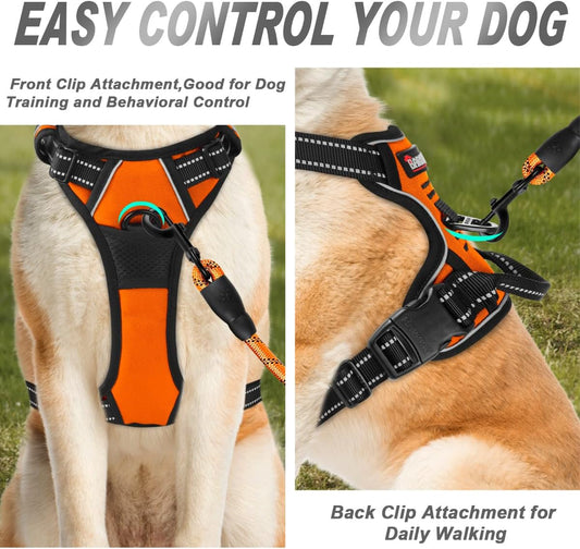BARKBAY No Pull Dog Harness Front Clip Heavy Duty Reflective Easy Control Handle for Large Dog Walking(Orange,S)