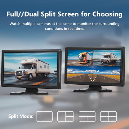 4 Channel Backup Camera System,Touchable 10.26 inch Monitor with DVR Stereo, 64GB Card, IP69 Waterproof, Nightvision 1080P Backup Camera for RV/Truck/Trailer Pickup,Rear Side Front Wired System