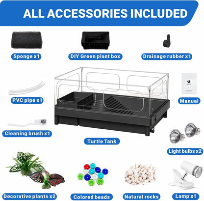 GOZILLA Small Turtle Tank with Adjustable Lamp, Acrylic Turtle Tank Starter Kit, Reptile Habitat and Terrarium with Multi-Functional Areas for Tortoise, Crab, Crayfish, Small Reptile.(Tank+Lamp) - Pawvie