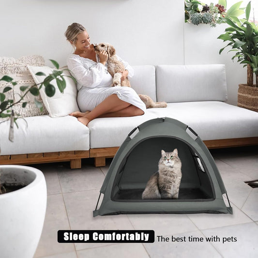Grey Cat Tent House、Cat's Nest, Portable Indoor/Outdoor Pet Tent House for Cats, Puppies and Other Small Animals