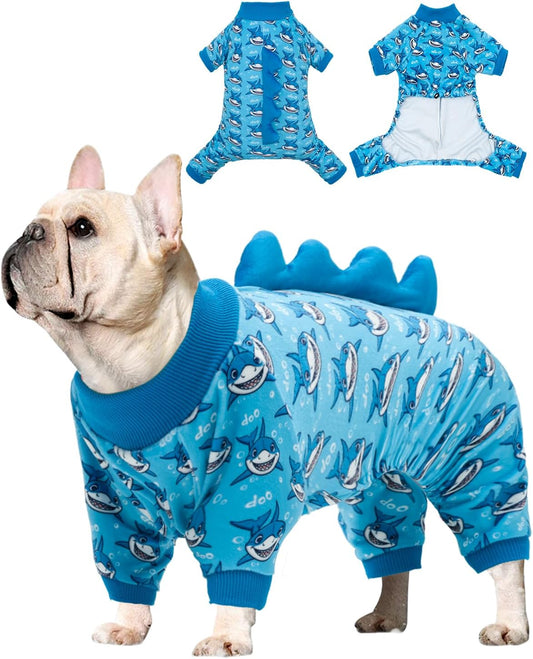 CuteBone Shark Costume Dog Pajamas, Stretchy Spandex Crystal Velvet Sleepwear Coat for Small Dogs, Soft & Warm Pet Outfit Clothes for Cold Weather, Cozy Pullover Design COSP07S