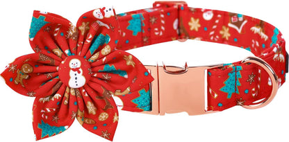Lionet Paws Christmas Dog Collar with Flower, Dog Flower Collar with Metal Buckle for Dogs, Adjustable Comfortable Dog Collar Girl Gift, XL, Neck 16-26 in
