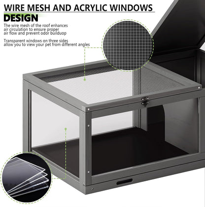 Tortoise Habitat with Adjustable Lamp Holder, Turtle Enclosure Indoor/Outdoor, Wooden House for Small Animals, Large Reptile Terrarium Table with Detachable Legs (New Gray)