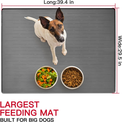 39.4"x29.5" Large Pet Food Mat, Silicone Dog Mats for Food and Water, Nonslip Pet Feeding Mats for Floors,Dog Cat Bowl Mat with Raised Edges, Avocado Green