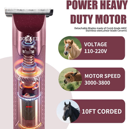 Professional Grooming Electric Corded 2-Speed Horse Clipper with Detachable Blade - Cool & Quiet Running Design - Includes Size T84 Blade for Complete Horse Grooming - Burgundy