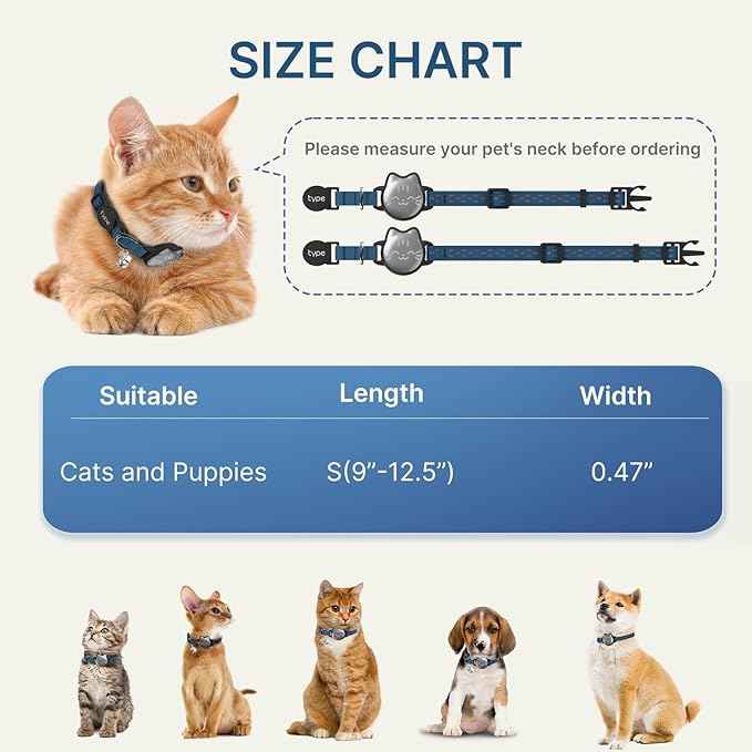Waterproof Airtag Cat Collar, Breakaway Cat Airtag Collar with Luminous & Reflective Pattern Strap, Lightweight Kitten Collars for Apple Air tag, Hidden Holder for GPS Tracker - Cats, Kittens (9-13")