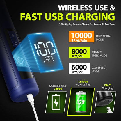 Dog Nail Grinder Upgraded - Professional 3-Speed Super Quiet and Low Vibration Electric Pet Nail Grinder with 4 LED Lights - Painless Paws Grooming & Smoothing for Small to Large Dogs (Blue)