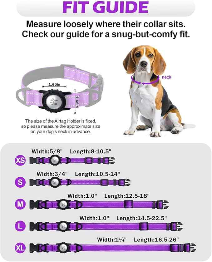 TagME Airtag Dog Collar,Waterproof Reflective Pet Collar with Airtag Holder,Soft Padded and Double D-Rings for Small Dogs,Purple