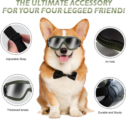 NVTED Dog Sunglasses Goggles, UV Wind Dust Fog Protection Pet Glasses Eye Wear Protection with Adjustable Strap for Medium or Large Dog (Green)