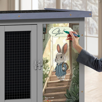COZIWOW Double Layers Durable 38In Rabbit Hutch Indoor on Wheels, Small Animal Houses Habitat, Rolling Large Bunny Cage Outdoor with Removable Tray, Ramp, Two Story Bunny Cage（Grey with Pattern）