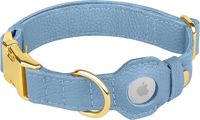 Leather Airtag Dog Collar - Soft Tracking Dog Collar with Apple AirTag Holder and Metal Buckle - Safety GPS Pet Collars for Small Medium Large Dogs Puppy Pink Red (Cornflower, S, 12"-15" Neck Fit)
