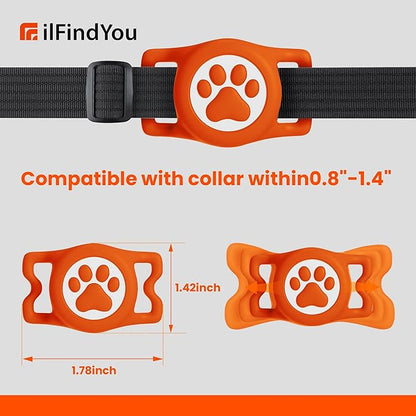 Waterproof Airtag Dog Collar Holder for Apple Air Tag, Silicone Dog Airtag Holder for Dogs & Cat Collars(Orange)