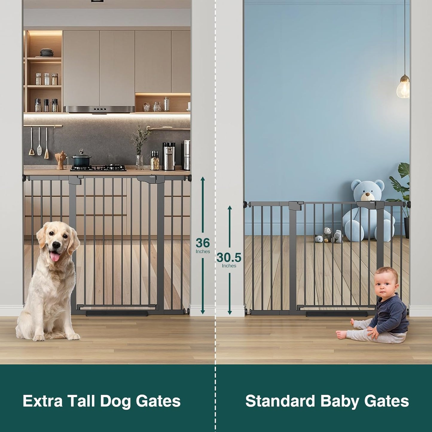 Cumbor 36" Extra Tall Baby Gate for Stairs, 29.7-48" Wide Dog Gates for Doorways, Auto Close Safety Gate for Babies and Pets, Easy Install, Pressure Mounted, Fits Doorways, Stairs, Entryways, Black