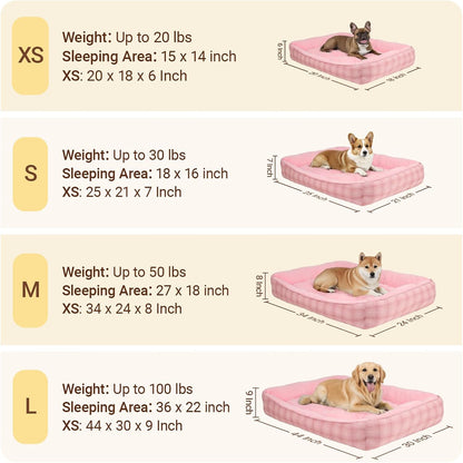 MIHIKK Rectangle Dog Beds for Small Medium Dogs & Cats, Orthopedic Sleeping Pet Bed for Couch with Durable Puppy Cuddler and Anti-Slip Bottom Machine Washable 25 * 21 Inch (Pink)