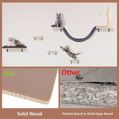 Wall Mounted Cat Climber Set, Cat Wall Shelves,Cat Wall Furniture Set,with Hammock,Jumping Boards,Sofa,Steps,Scratching Post,Hanging Ball and Felt Pads, Suit for Cats Climb, Jump,Scratch-Dark