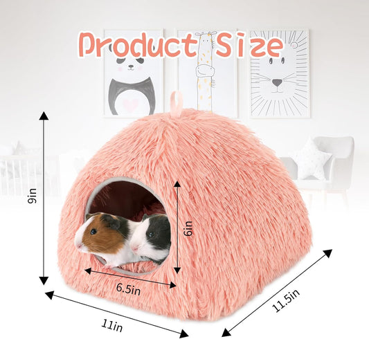 YUEPET Guinea Pig Bed Plush Calming Hideout, Warm Rabbit Hide for Hamsters Hedgehogs Ferrets Dwarf Rabbits and Other Small Animals(Pink)