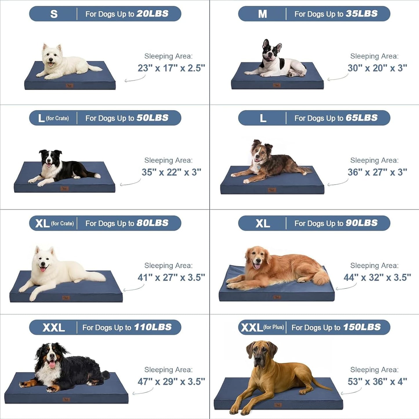 Outdoor Waterproof Dog Bed, Dog Bed for Medium Dogs, Orthopedic Egg Foam Pet Bed with Washable and Removable Oxford Cooling Cover, Navy