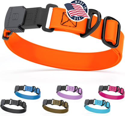 Dogline Biothane Waterproof Dog Collar with Herm Sprenger Stainless Steel Quick Release Buckle – Heavy Duty Tactical Durable Collar for Dogs – Comfortable and Safe Pet Collar, W 1" L 15-25", Orange