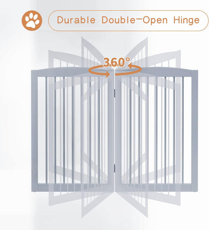 Freestanding Wooden Pet Gate - Foldable Indoor Dog Gate, 80 Inch Wide, 4 Panels, Grey