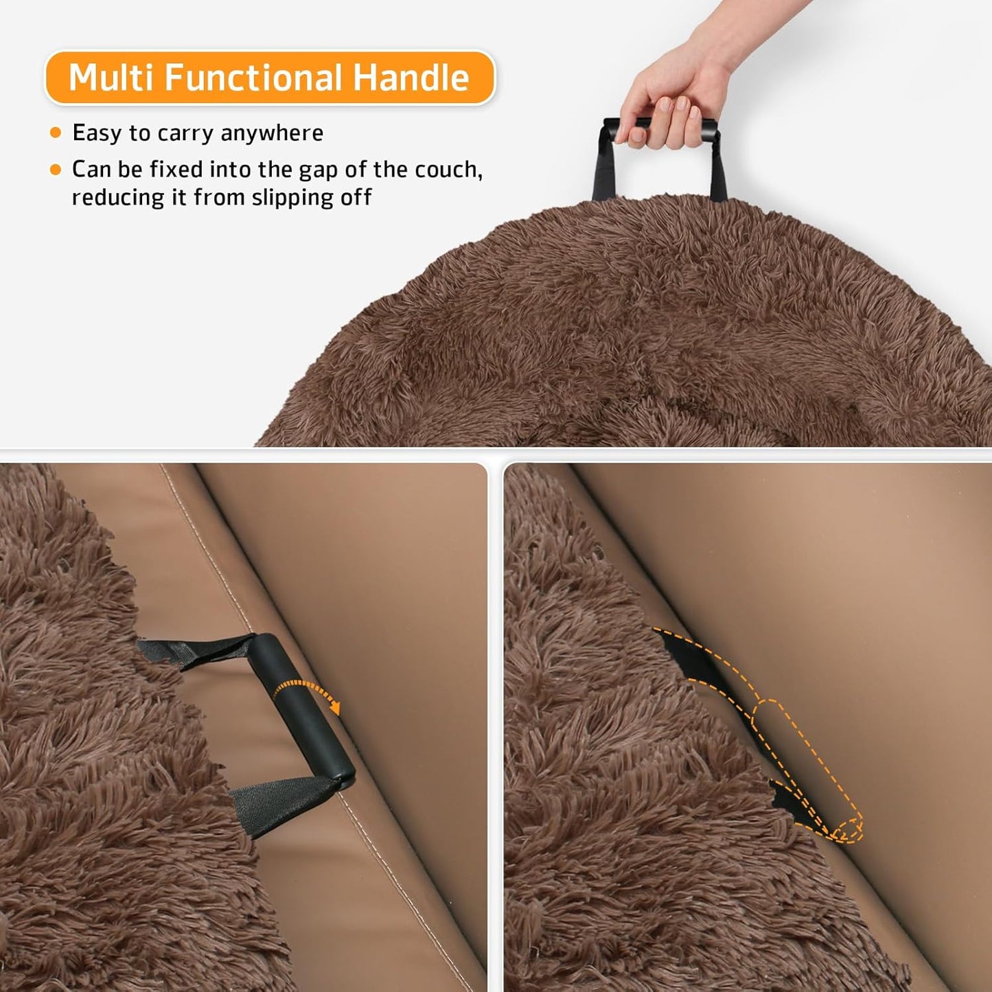 GGIB Calming Dog Bed Fluffy Plush Dog Mat for Furniture Protector with Removable Washable Cover for Large Medium Small Dogs and Cats (Large, Coffee)