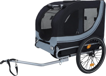 Blue-Grey Large Folding Bike Trailer for Dogs – Heavy-Duty Steel Frame, 66LB Capacity Pet Carrier for All-Terrain Cycling, Jogging & Camping Adventures! - Pawvie