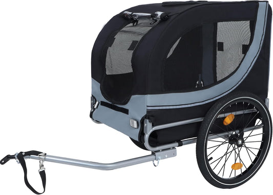 Blue-Grey Large Folding Bike Trailer for Dogs – Heavy-Duty Steel Frame, 66LB Capacity Pet Carrier for All-Terrain Cycling, Jogging & Camping Adventures! - Pawvie