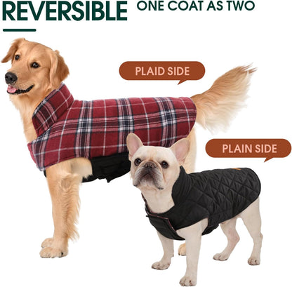 Kuoser Warm Dog Coat, Waterproof Dog Jacket for Extra Large Dogs, Adjustable Durable XXL Doggie Winter Coat Reversible Puppy Cold Weather Apparel from Small to Large Breed, Red XXL
