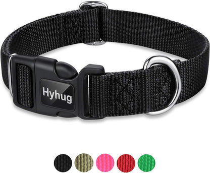 Hyhug Puppy Collar with Quick Release Buckle, Nylon Adjustable Durable Cute Dog Collar for Small Dogs, Male and Female(Small, Black)