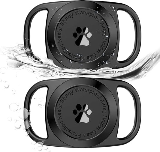 Airtag Dog Collar Holder, [2 Pack], Waterproof Protective Case for Apple AirTag, Durable & Lightweight with Full-Body Protection, Soft Silicone, Black