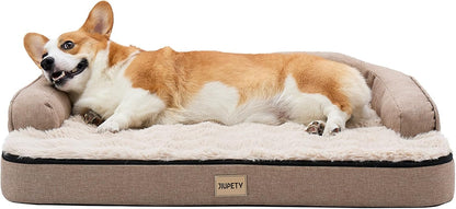 Jiupety Orthopedic Dog Bed for Large Dogs, Egg-Crate Foam Pet Couch Bed, Washable Pet Sofa with Removable Cover, Waterproof Lining and Anti-Slip Bottom, Brown, 35"x25"x7"