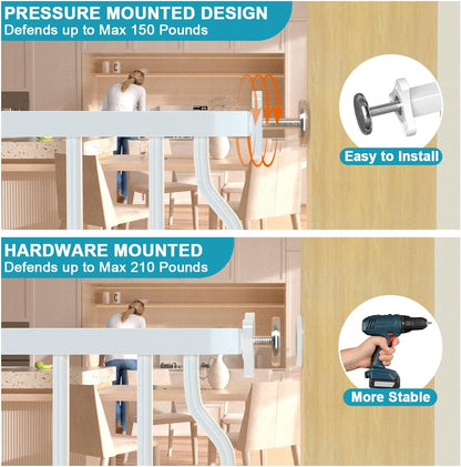 29.9-43.7 in Wide Baby Gate for Stairs Doorways, Auto Close Child Safety Gates Indoor for Dogs Pets, Pressure Mounted Metal Barrier Kids Toddler Door Walk Through, 30" Tall, White