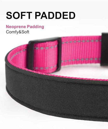 TagME Airtag Dog Collar,Waterproof Reflective Pet Collar with Airtag Holder,Soft Padded and Double D-Rings for Medium Dogs,Hot Pink