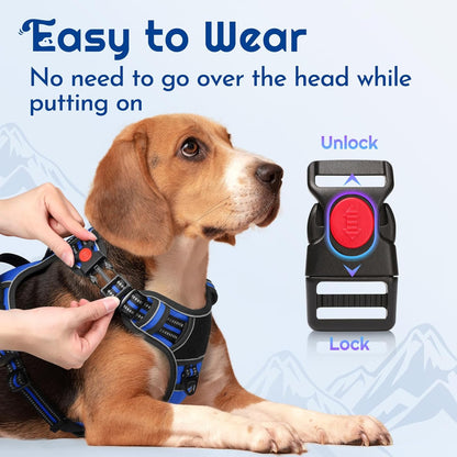 Eagloo Dog Harness for Large Dogs, Easy Wearing with 3 Buckles, Adjustable No Pull Pet Harness with 2 Rings for Walking, No Chock Reflective Soft Padded Vest with Control Handle, Blue & Black, L