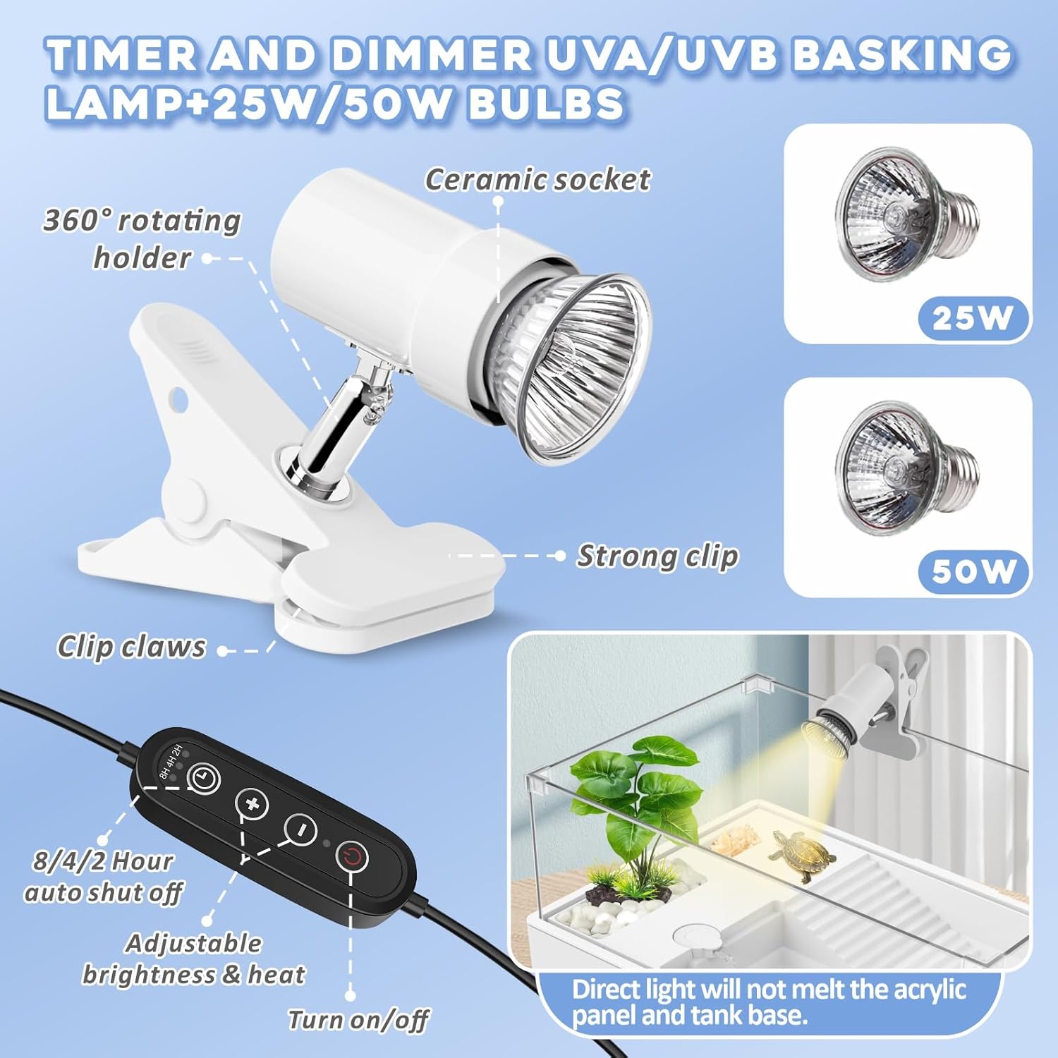 GOZILLA Large Turtle Tank Kit+Water Pump+Lamp, Acrylic Turtle Tank Starter Kit with Adjustable 5W Water Pump and Timing/Dimming Lamp, Multi-Functional Area for Small/Medium Turtles(Large-White Kit). - Pawvie
