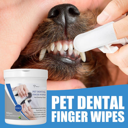 Pet Dental Finger Wipes, Oral Cleansing Teeth Care Finger Cots Wipes Pads for Dogs and Cats, Optimize Oral Health, Reduces Plaque, Freshen Breath - 50 Wipes