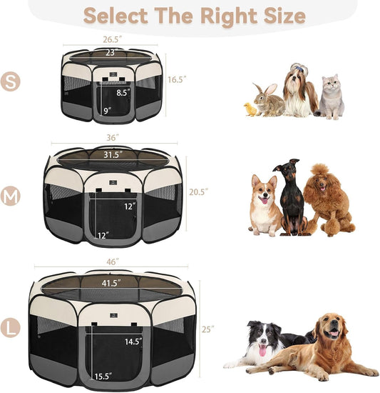 A4Pet Dog Playpen Indoor, 49” Portable Playpen with Bowl, Suitable for Puppies, Kittens, and Small Animals, Removable Zipper & Mesh Panel(16”W × 10”H)