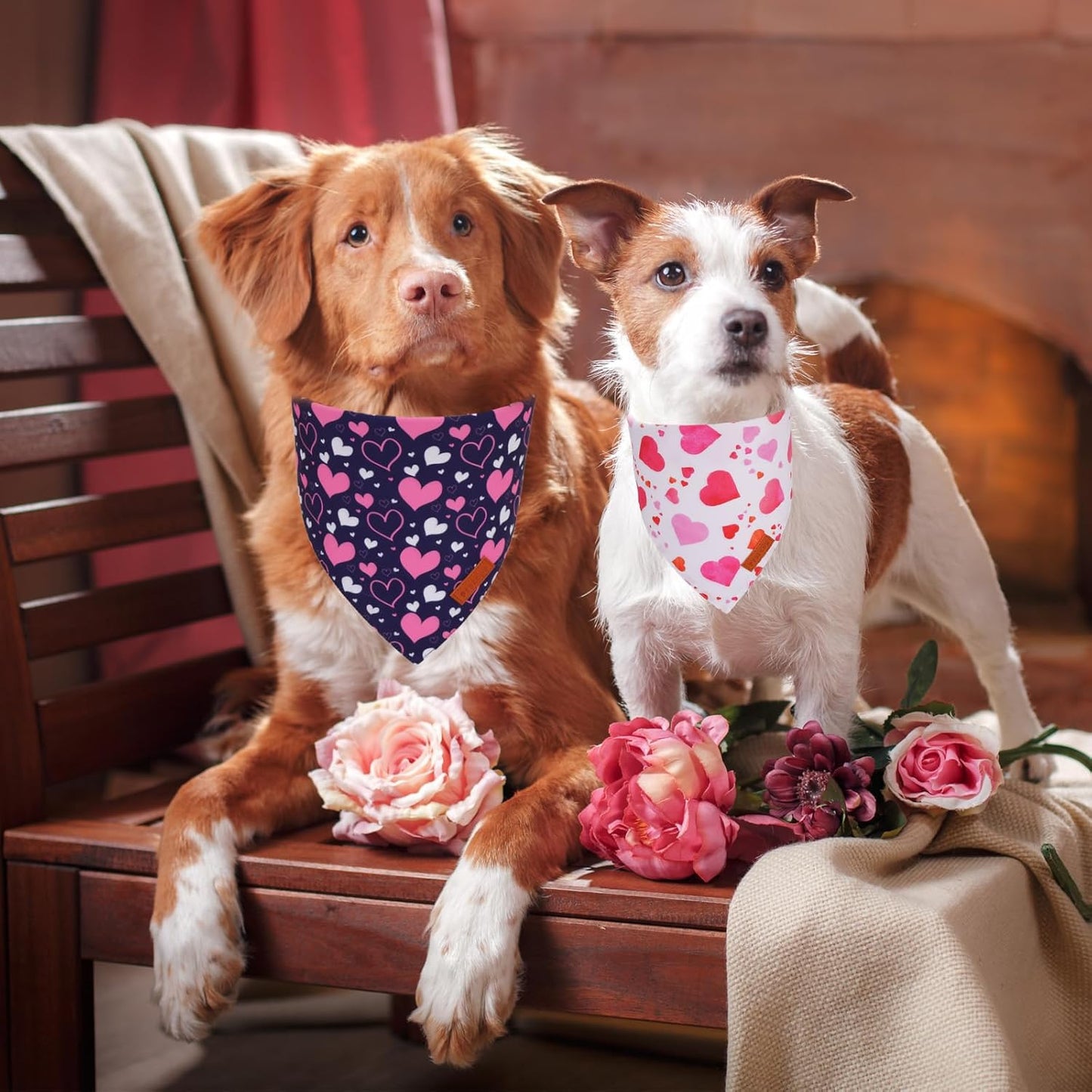 PTDECOR Valentine Dog Bandana, White Purple Love Heart Design Reversible Dog Scarf, Triangle Valentine Bandanas for X-Large Pets (X-Large)