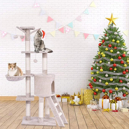 Tangkula 56 Inch Cat Tree - Multi-Level Cat Tower Condo with Sisal Scratching Post and Ladder, Large Cat Playground for Indoor Cats