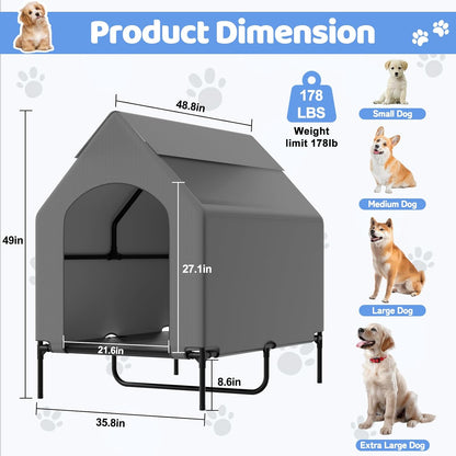 48” Extra Large Dog House-2-in-1 Extra Large Dog House with 8.5” Elevated Dog Bed-Weatherproof Waterproof Outdoor Dog House,Easy to Clean
