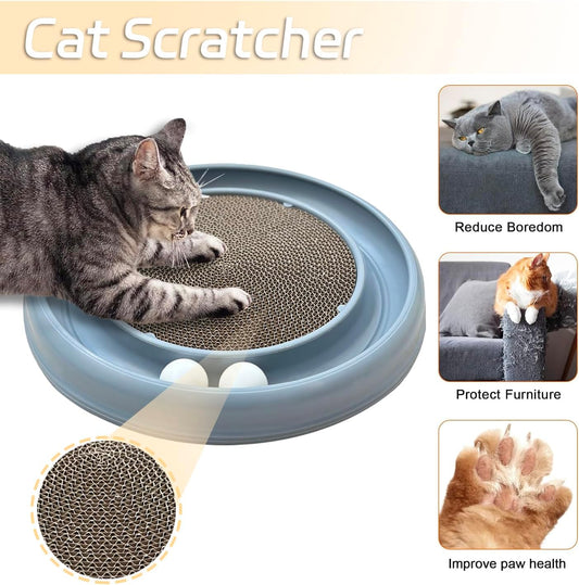 Interactive Cat Ball Track Toy for Indoor Cats, Cat Scratching Board & Exercise Set for Bored Indoor Adult and Kitten Mental & Physical Stimulation, with Spare Ball to Prevent Loss (Grey)