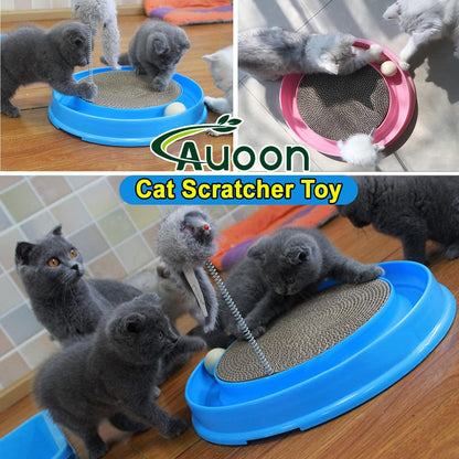 AUOON Cat Scratcher Toy - Cat Scratch Pad with Cat Toy Ball Track and Plush Mouse Toy for Indoor Cats and Kittens (Milk Shake)