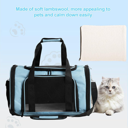 Roaringkitty Travel in Style: Portable Pet Carrier for Small Pets up to 15 Lbs- Airline Approved, Collapsible & Comfortable cat/Puppy Soft Sided Bag (Blue)