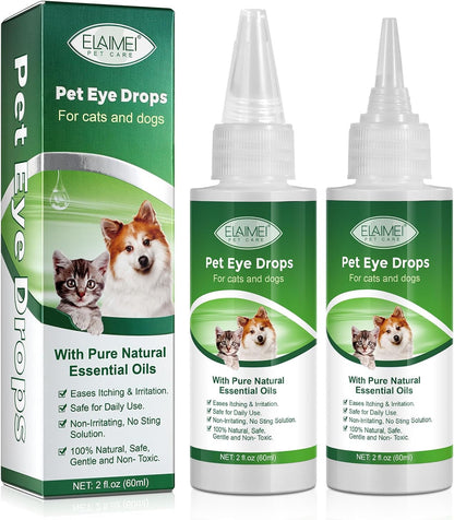 Eye Drops for Dogs, 2PCS Cats and Dogs Eye Drops, Dog Eye Infection Treatment Relieve Eyes Itching & Irritation, Pink Eye & Allergies Symptoms Safe & Gentle Formula
