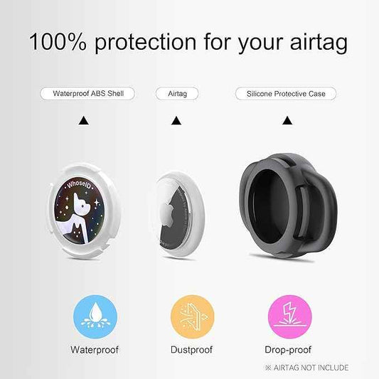Waterproof Airtag Dog Collar Holder, Silicone & ABS Airtag Holder for Dog & Cat Collars, Ultra-Durable, Lightweight and Protective Airtag Case (Black&Blue-1, Small)